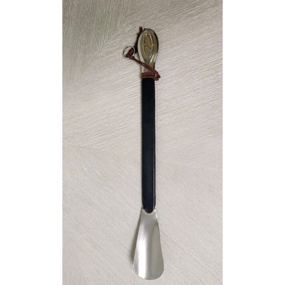 Rare Vintage Gucci Shoe Horn GG Marmont Logo Leather And Metal 70s